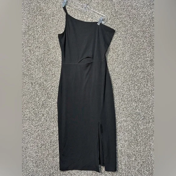 NWT One Shoulder Ribbed Knit Cutout Side Slit Dress Size Medium - Picture 3 of 5
